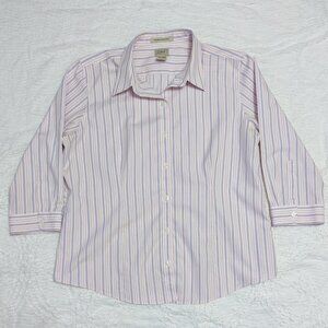 L.L. Bean Women's Long Sleeve Button Up Casual Shirt Sz Large Striped Pink Blue